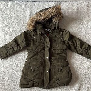 DKNY Olive Jacket with Faux Fur Lined hood